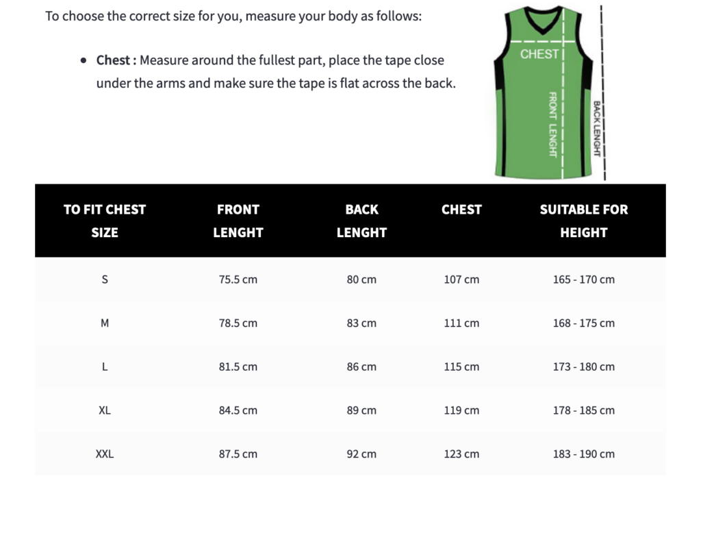 raptors jersey size chart